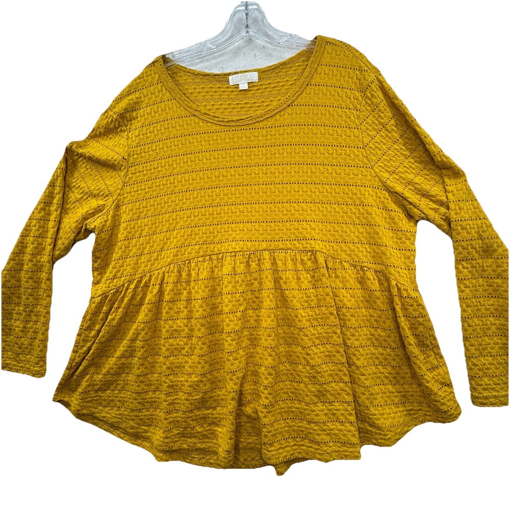 Dark‎ Yellow Empire Waist Babydoll Style Long Sleeve Blouse Top Plus Size 3X